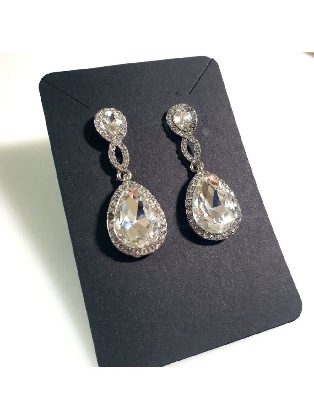 Crystal Teardrop Dangle Bridal Earrings Rhinestone Jewelry Formal Drag Theater